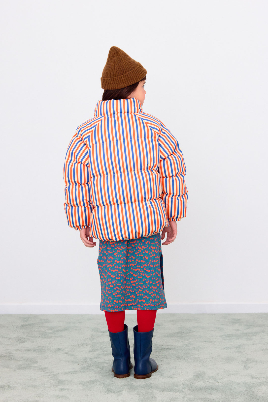 [TINYCOTTONS] Stripes Short Padded Jacket - Summer Red / Dark Blue