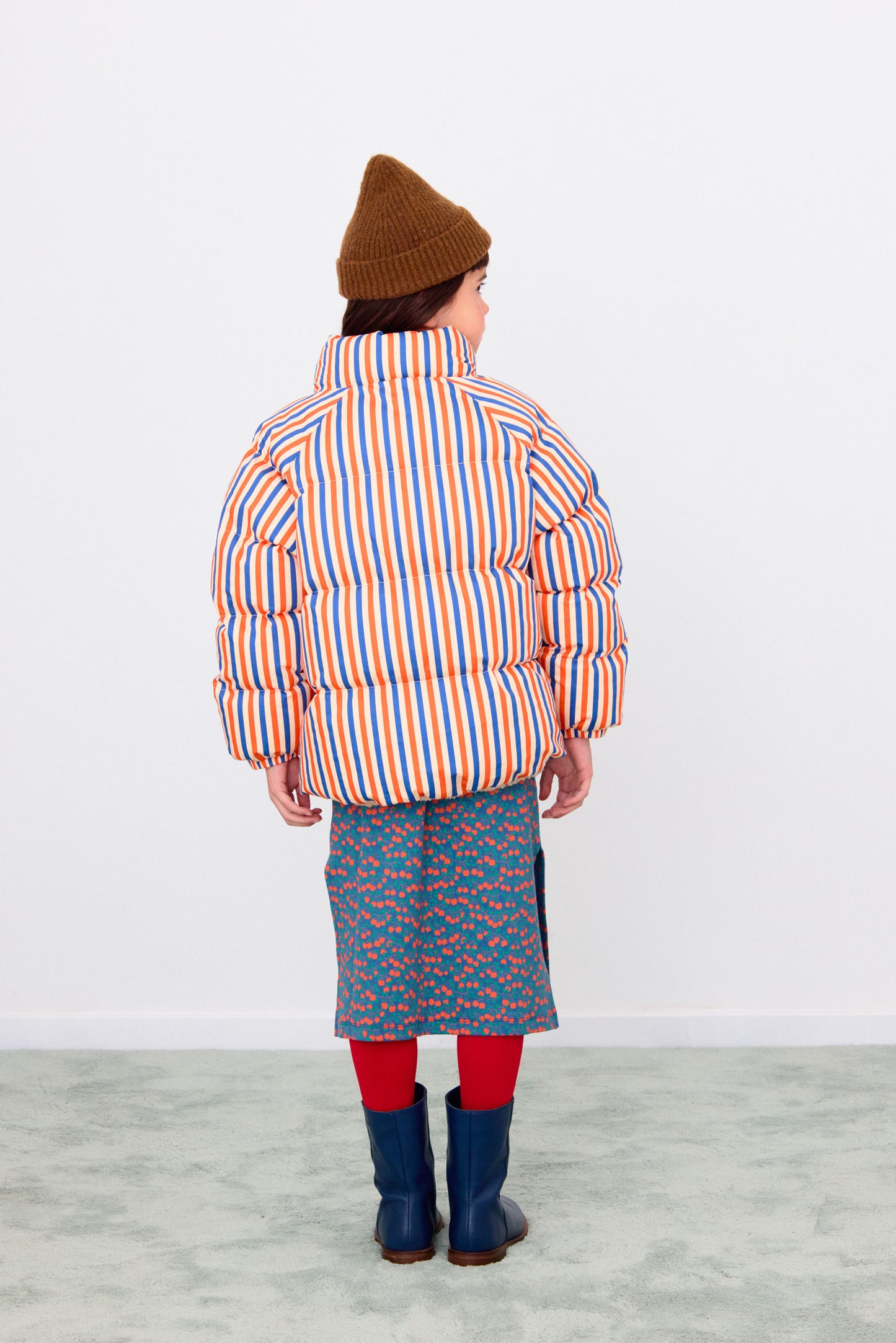 [TINYCOTTONS] Stripes Short Padded Jacket - Summer Red / Dark Blue