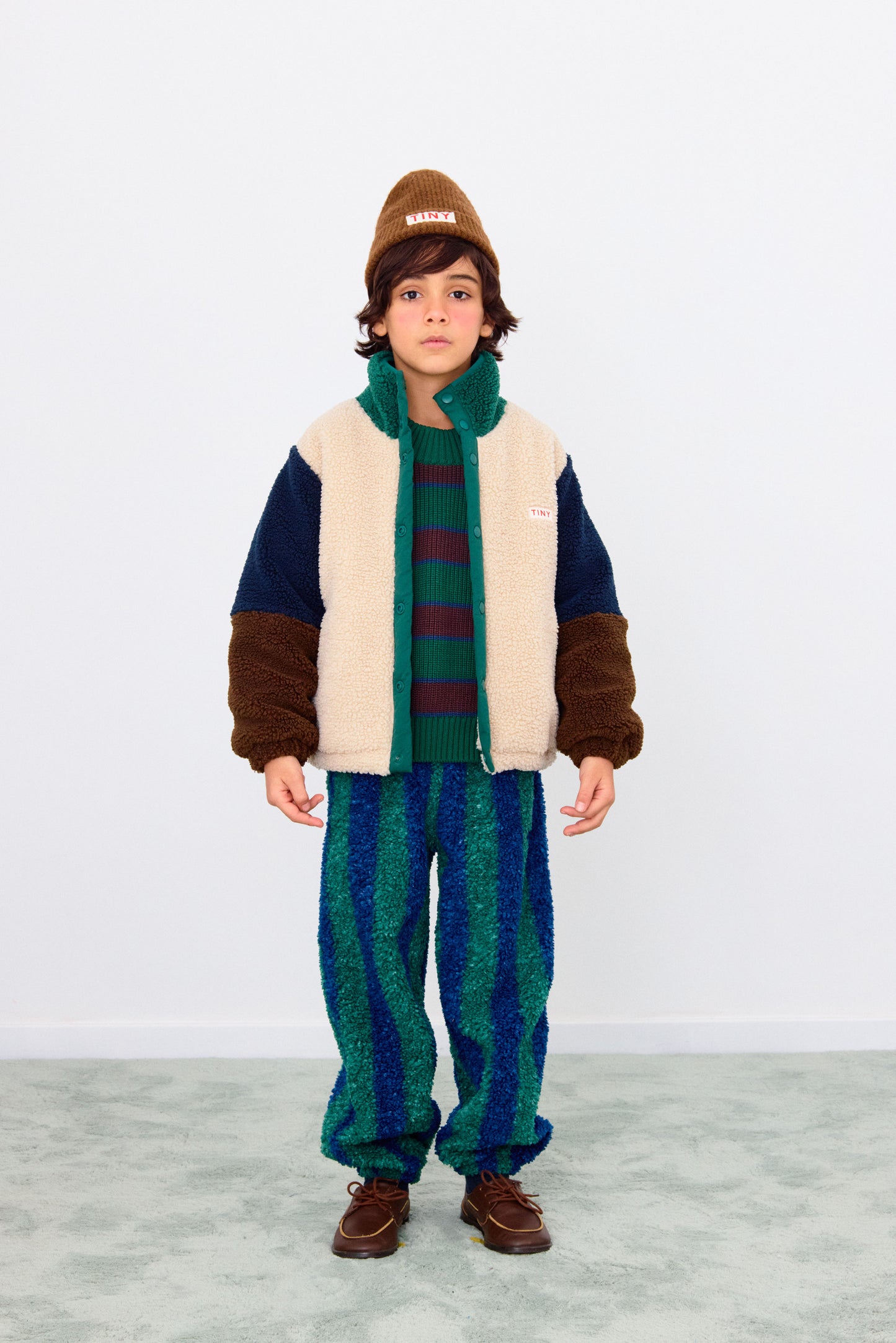 [TINYCOTTONS] Color Block Polar Sherpa Jacket - Dark Green