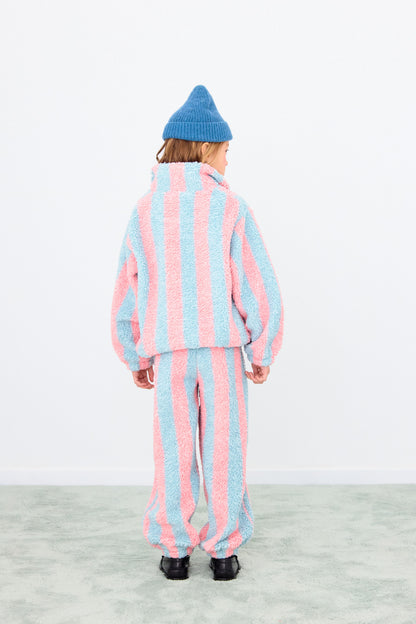 [Tinycottons] Stripes Sherpa Sweatshirt - Warm Grey / Pink