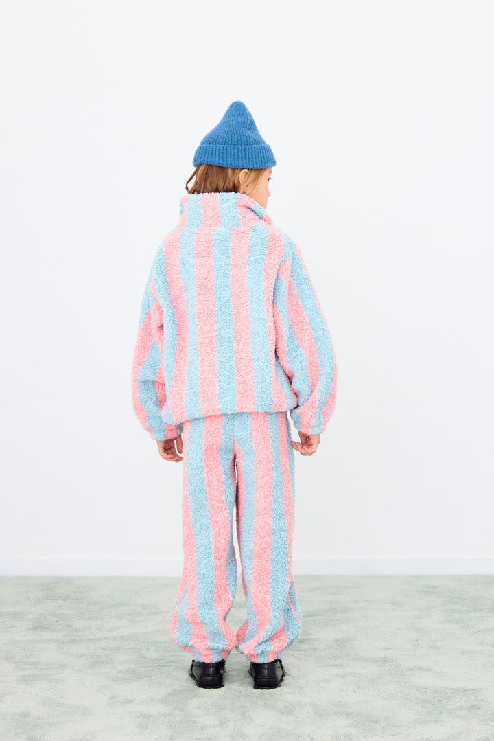 [Pre-Order][Tinycottons] Stripes Sherpa Sweatshirt - Warm Grey / Pink