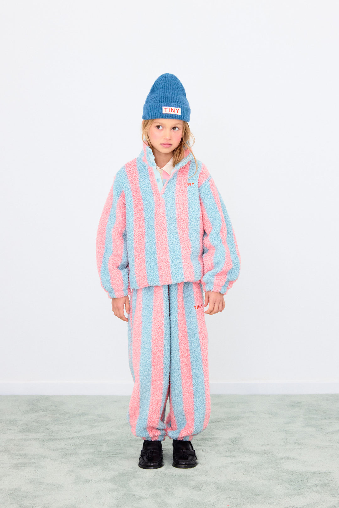 [Pre-Order][Tinycottons] Stripes Sherpa Sweatshirt - Warm Grey / Pink