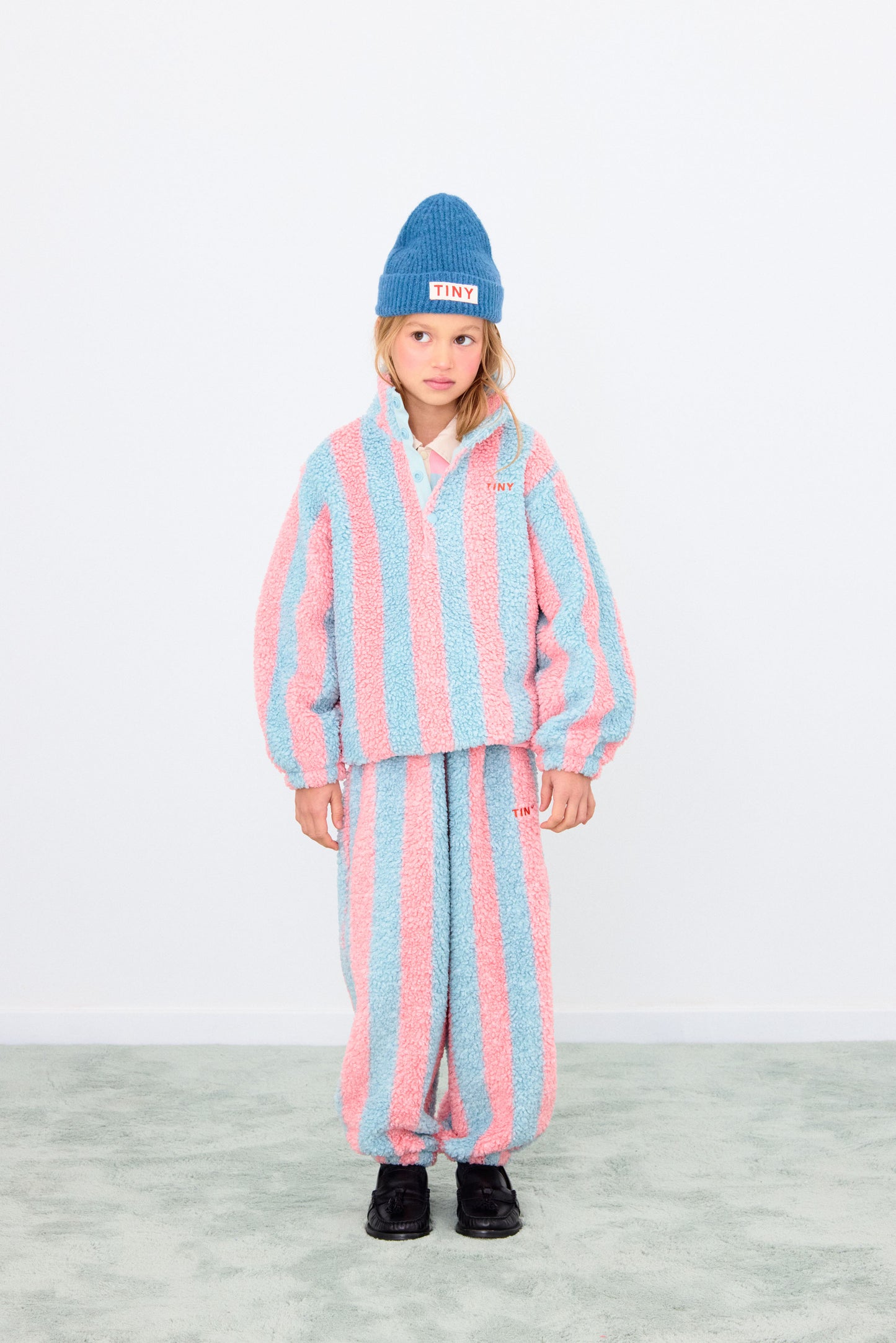 [Tinycottons] Stripes Sherpa Sweatshirt - Warm Grey / Pink