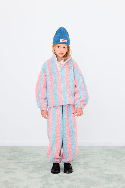 [Tinycottons] Stripes Sherpa Sweatshirt - Warm Grey / Pink