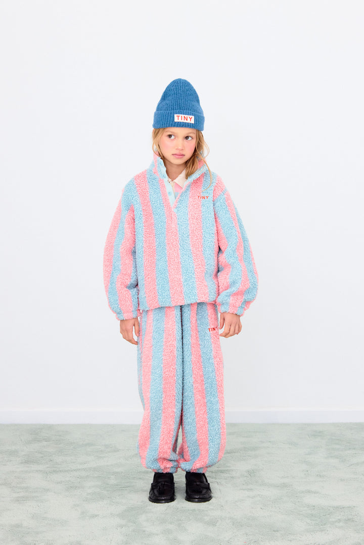[Pre-Order][Tinycottons] Stripes Sherpa Sweatshirt - Warm Grey / Pink