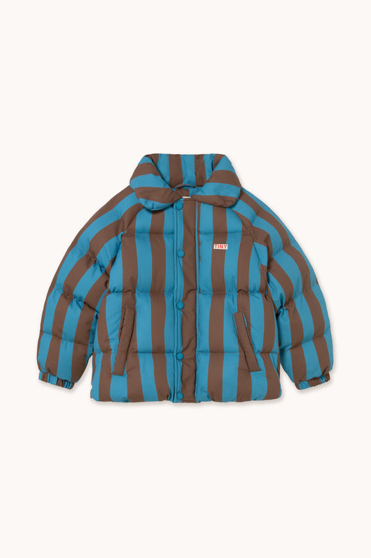 [TINYCOTTONS]Blue-Cacao Stripes Short Padded Jacket - Dark Cyan