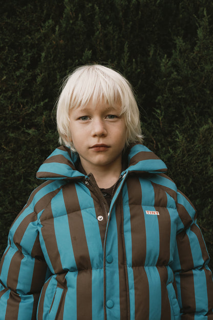 [TINYCOTTONS]Blue-Cacao Stripes Short Padded Jacket - Dark Cyan