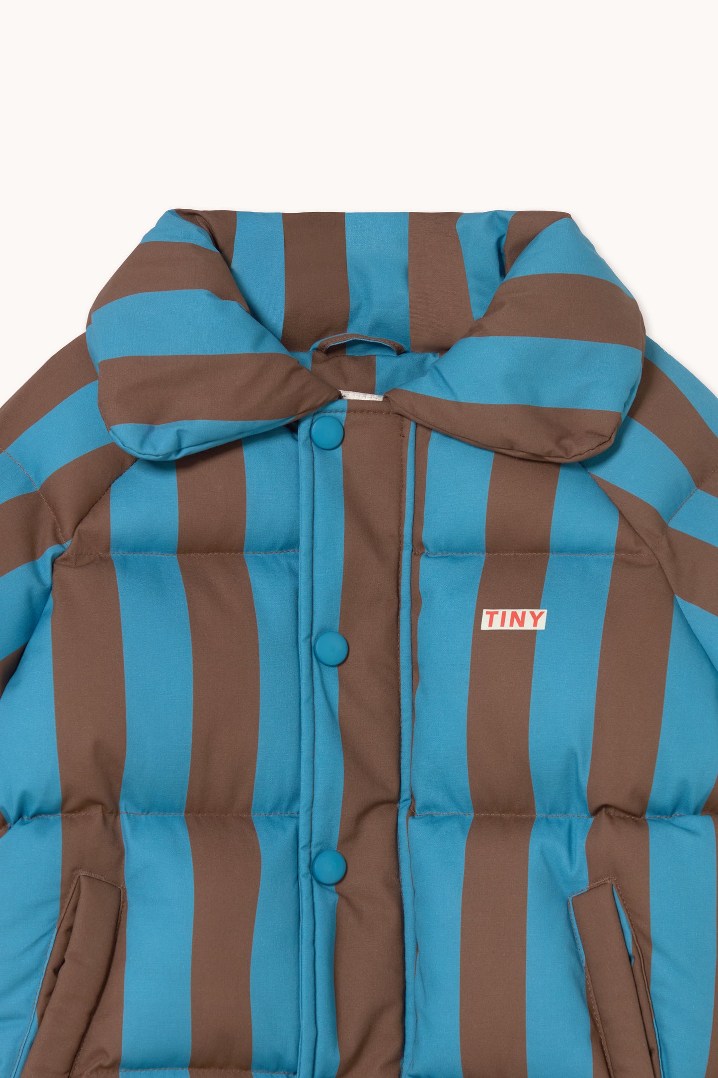 [TINYCOTTONS]Blue-Cacao Stripes Short Padded Jacket - Dark Cyan