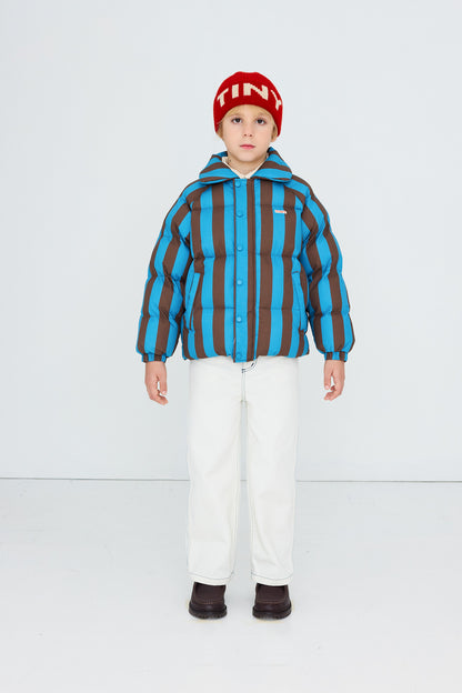 [TINYCOTTONS]Blue-Cacao Stripes Short Padded Jacket - Dark Cyan