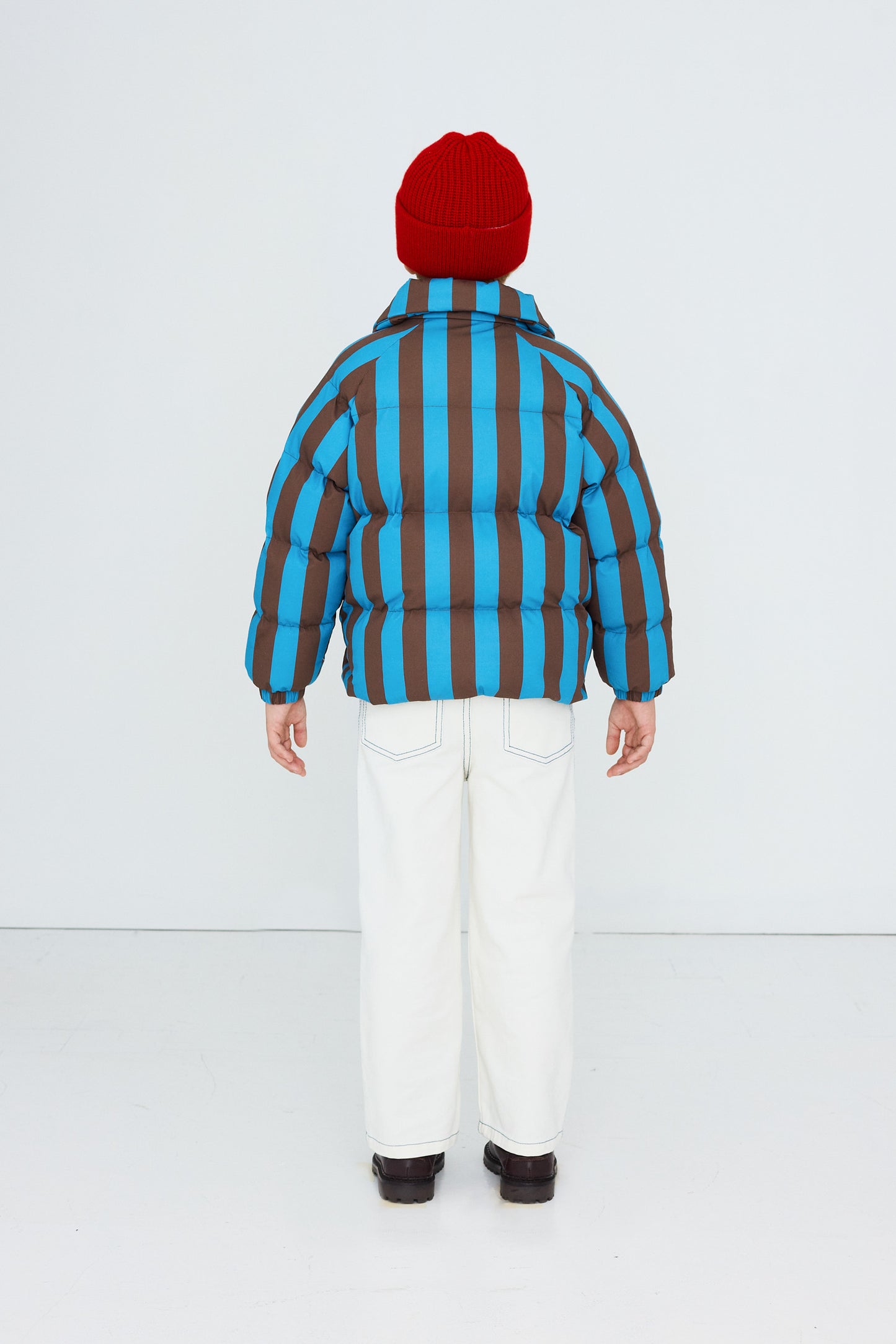 [TINYCOTTONS]Blue-Cacao Stripes Short Padded Jacket - Dark Cyan