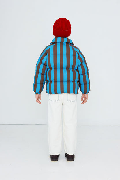 [TINYCOTTONS]Blue-Cacao Stripes Short Padded Jacket - Dark Cyan