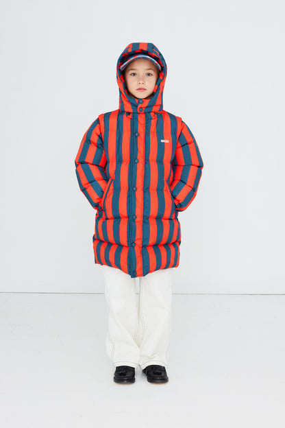 [TINYCOTTONS]Retro-Blue Stripes Padded Jacket - Summer Red
