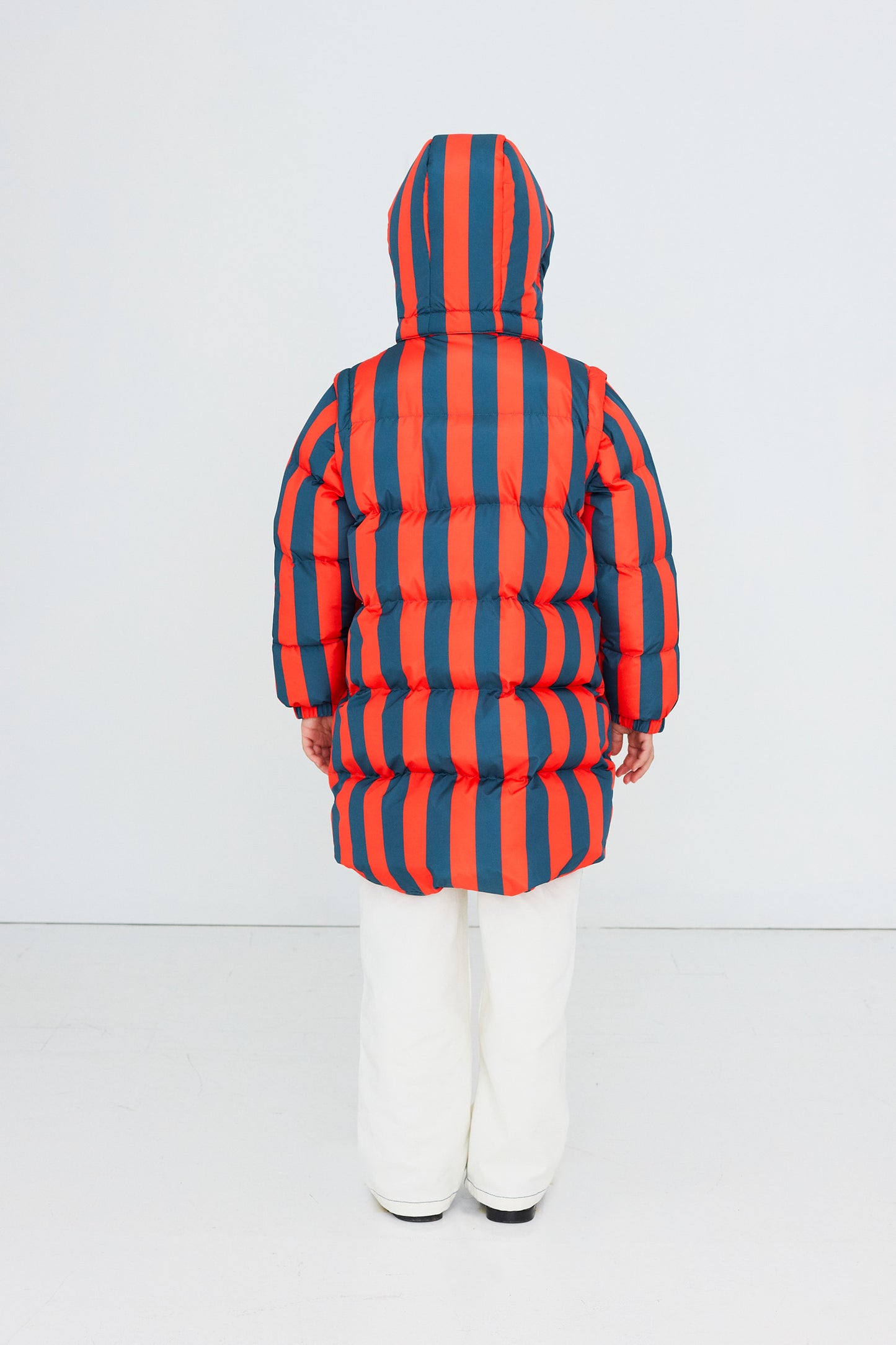 [TINYCOTTONS]Retro-Blue Stripes Padded Jacket - Summer Red