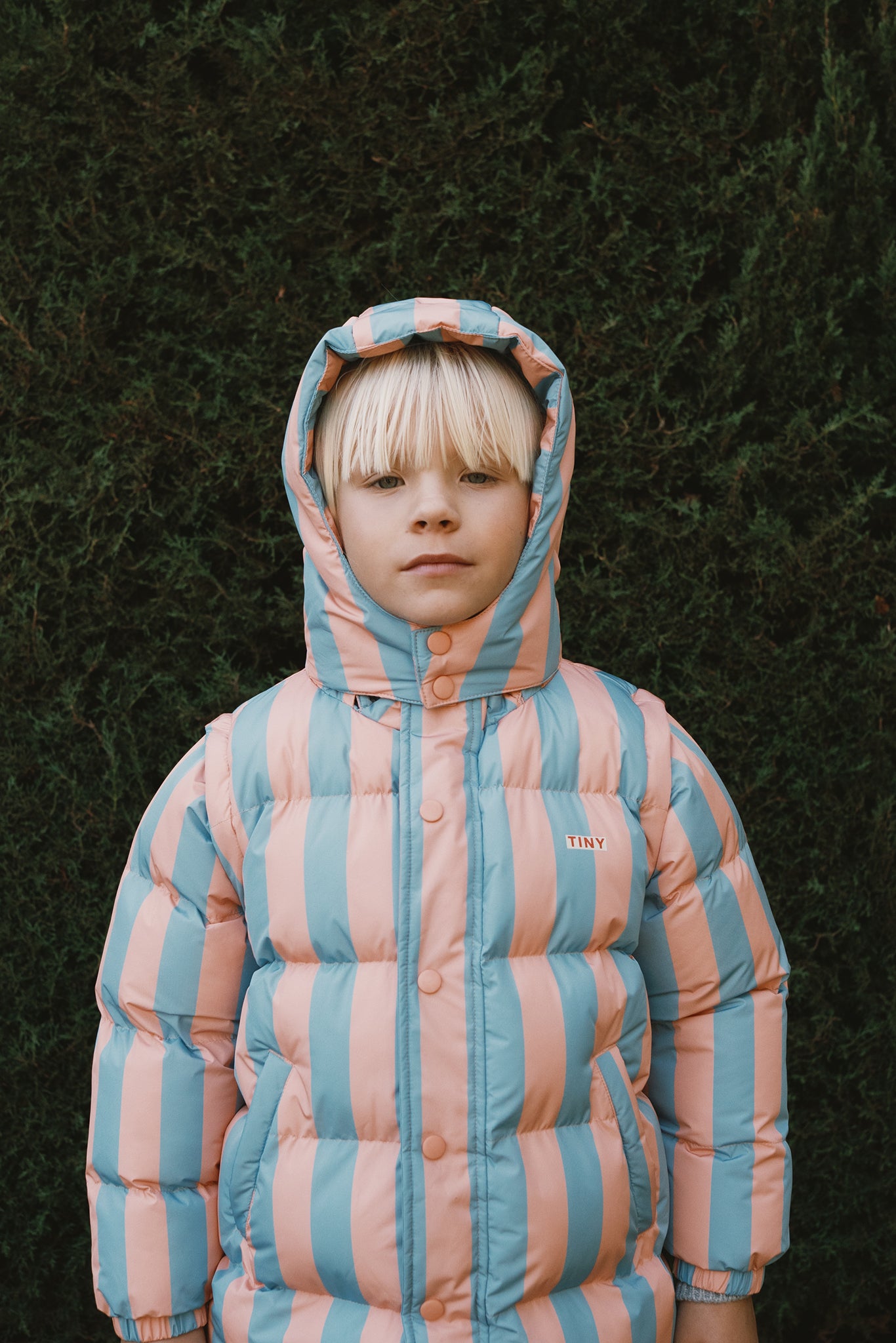 [TINYCOTTONS]Nude-Blue Stripes Padded Jacket - Dark Nude