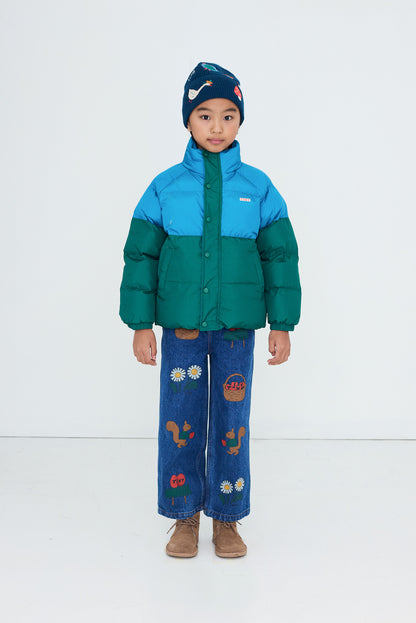 [TINYCOTTONS]Color Block Short Padded Jacket - Dark Cyan