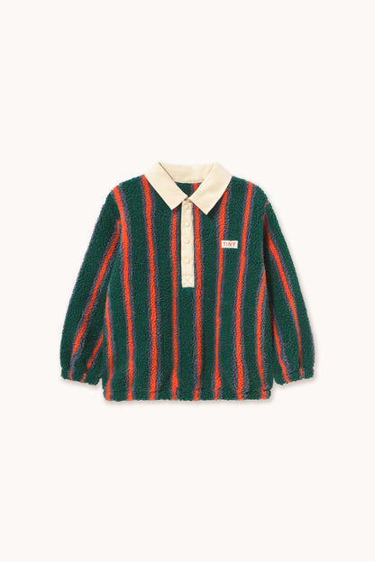 [TINYCOTTONS]Multicolor Stripes Sherpa Collar Sweatshirt - Dark Green