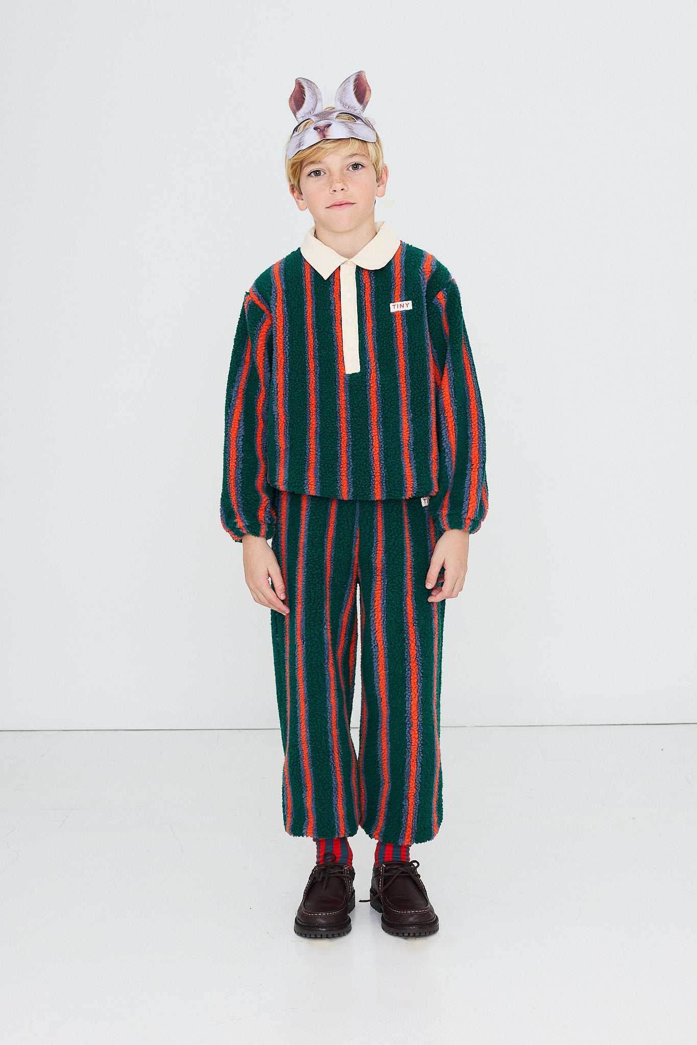 [TINYCOTTONS]Multicolor Stripes Sherpa Collar Sweatshirt - Dark Green