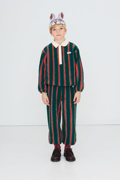 [TINYCOTTONS]Multicolor Stripes Sherpa Collar Sweatshirt - Dark Green