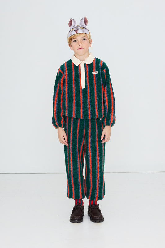[TINYCOTTONS]Multicolor Stripes Sherpa Collar Sweatshirt - Dark Green