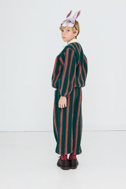 [TINYCOTTONS]Multicolor Stripes Sherpa Collar Sweatshirt - Dark Green
