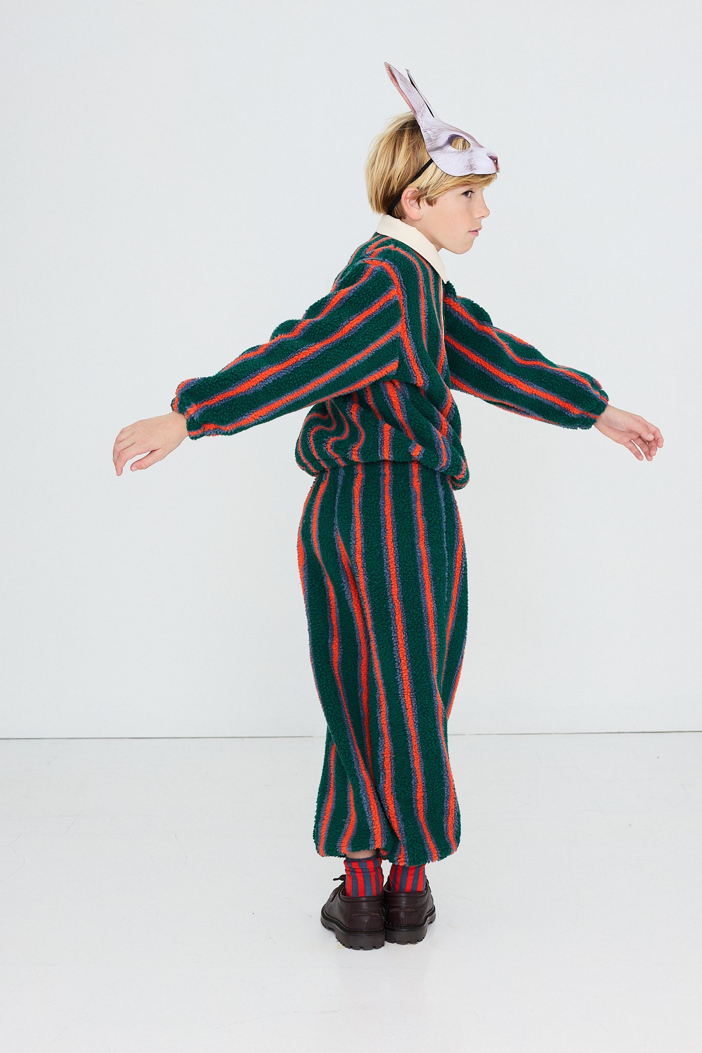 [TINYCOTTONS]Multicolor Stripes Sherpa Collar Sweatshirt - Dark Green