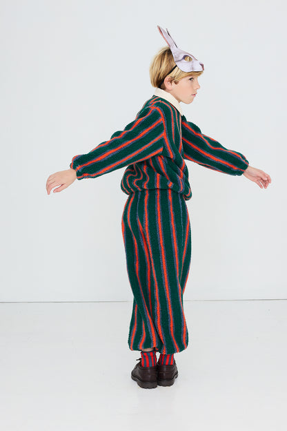 [TINYCOTTONS]Multicolor Stripes Sherpa Collar Sweatshirt - Dark Green