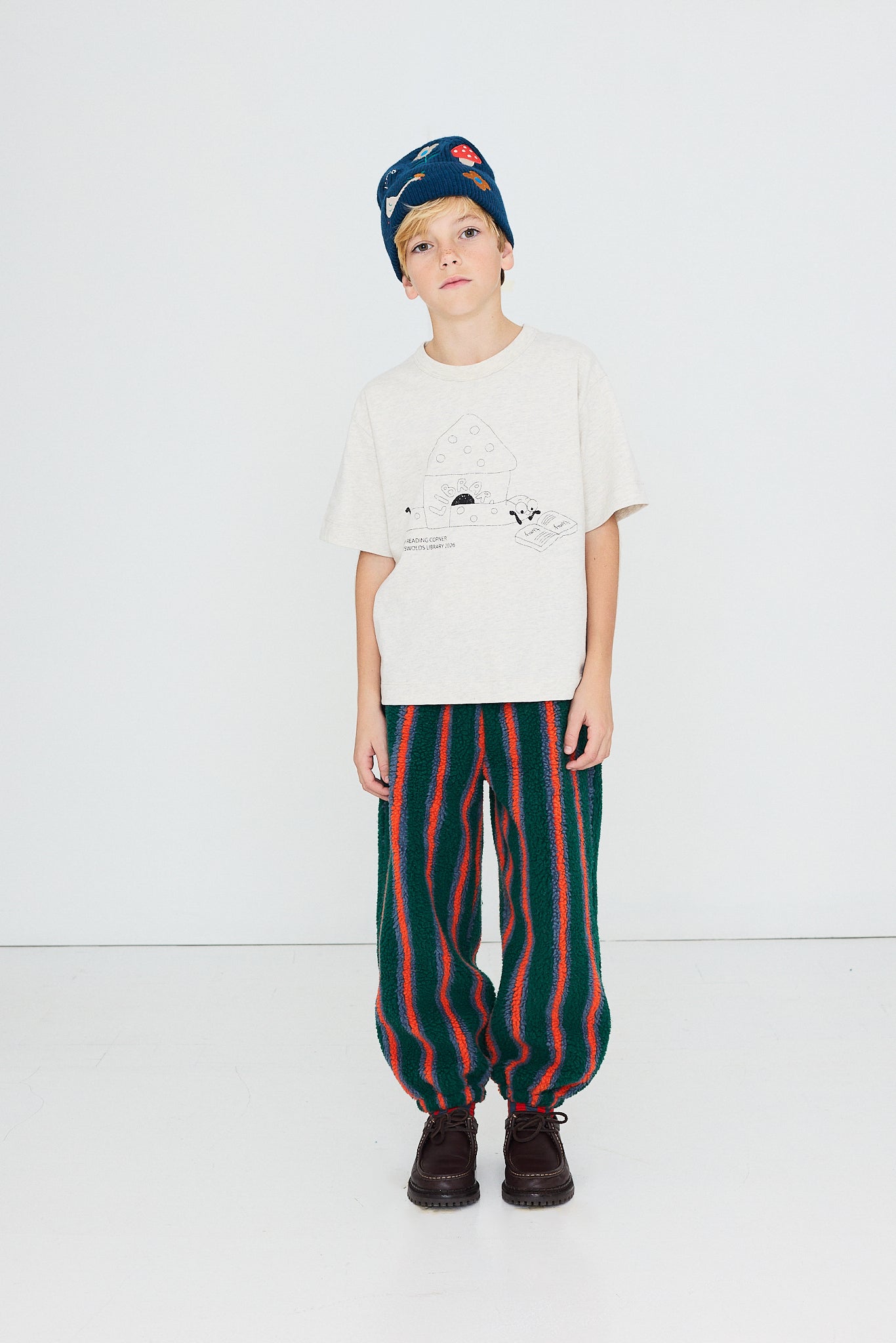 [TINYCOTTONS]Multicolor Stripes Sherpa Sweatpant - Dark Green