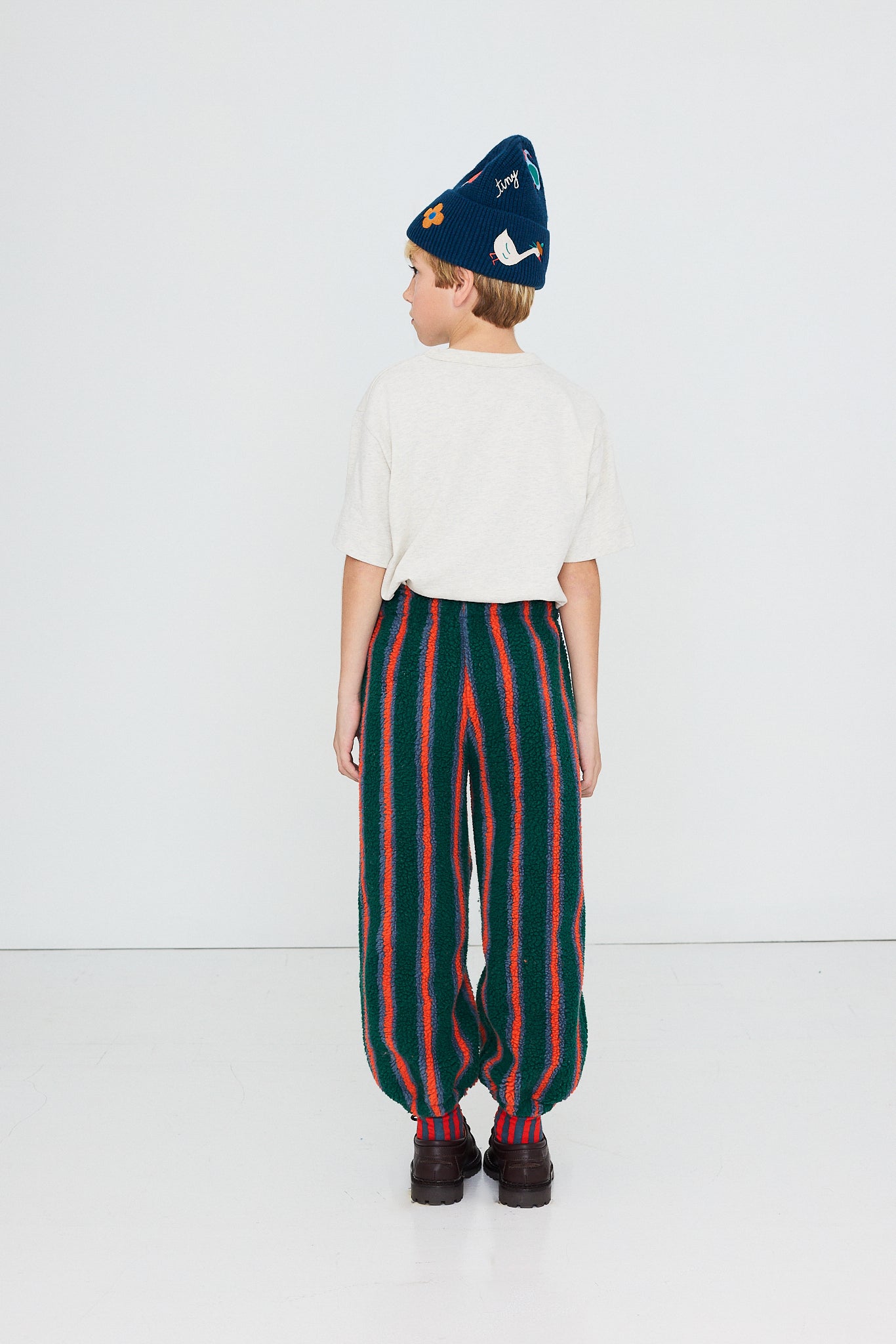 [TINYCOTTONS]Multicolor Stripes Sherpa Sweatpant - Dark Green