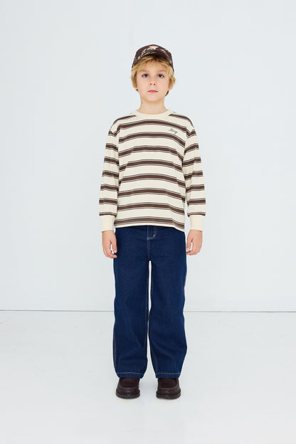 [TINYCOTTONS]Retro Stripes Sleeve Tee-Cacao