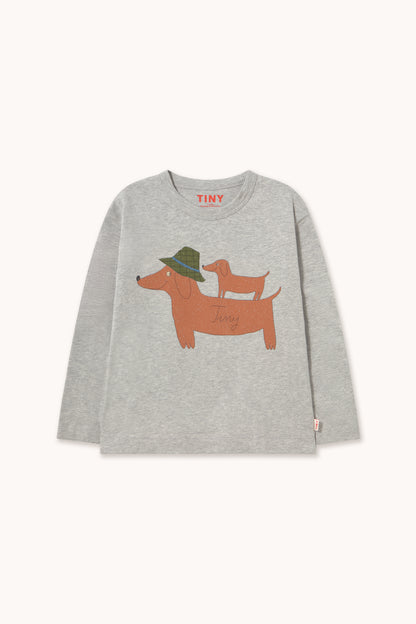 [TINYCOTTONS]Two Dogs Graphic Sleeve Tee - Medium Grey Heather