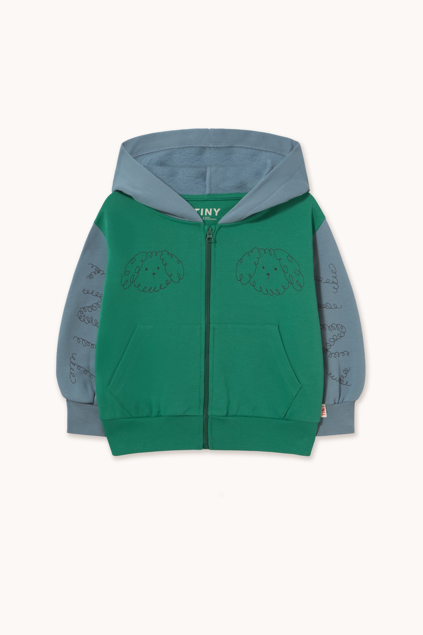 [TINYCOTTONS]Curly Dog Color Block Hoodie - Dark Emerald
