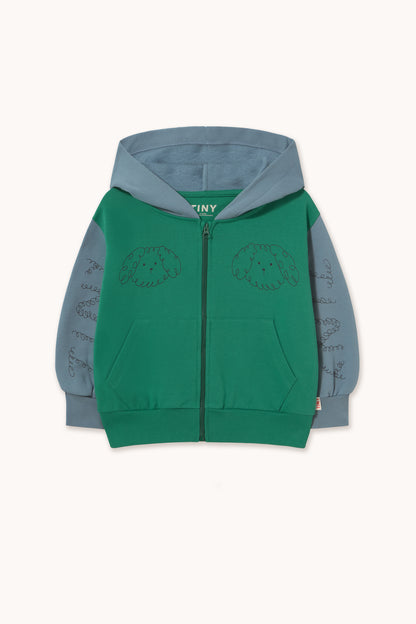 [TINYCOTTONS]Curly Dog Color Block Hoodie - Dark Emerald
