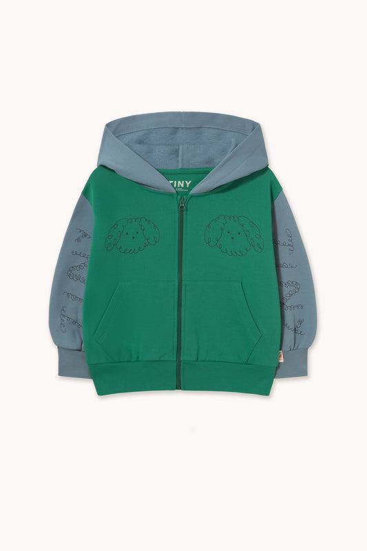 [TINYCOTTONS]Curly Dog Color Block Hoodie - Dark Emerald
