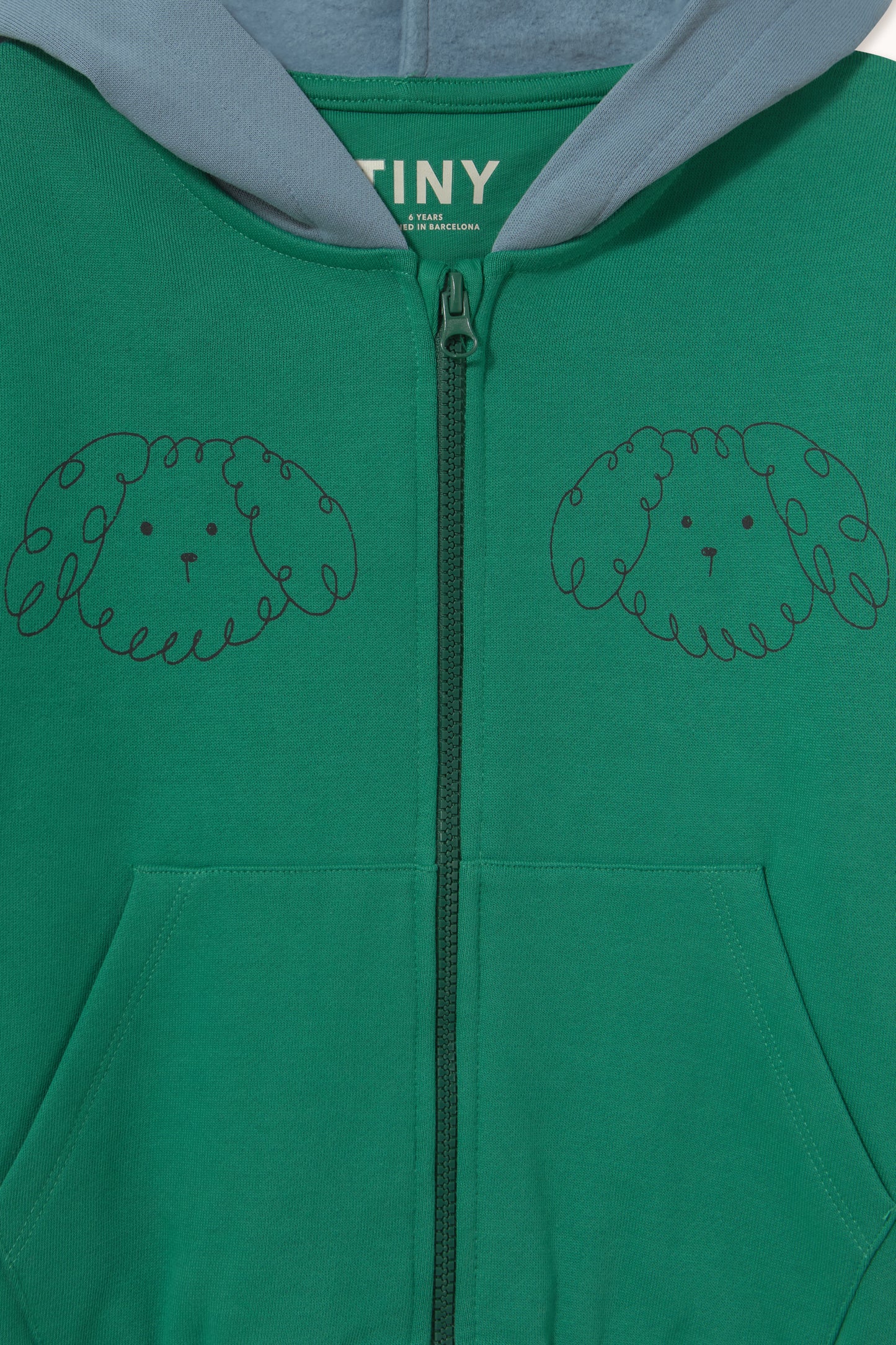 [TINYCOTTONS]Curly Dog Color Block Hoodie - Dark Emerald