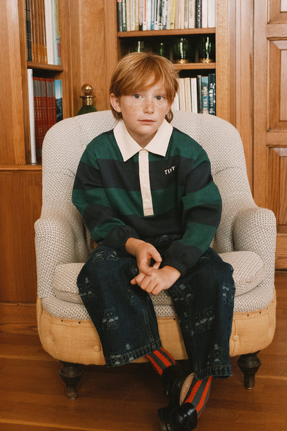 [TINYCOTTONS]Navy Stripes Polo Sweatshirt-Dark Green