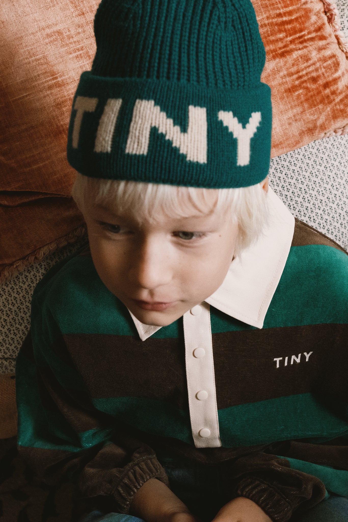 [TINYCOTTONS]Navy Stripes Polo Sweatshirt-Dark Green