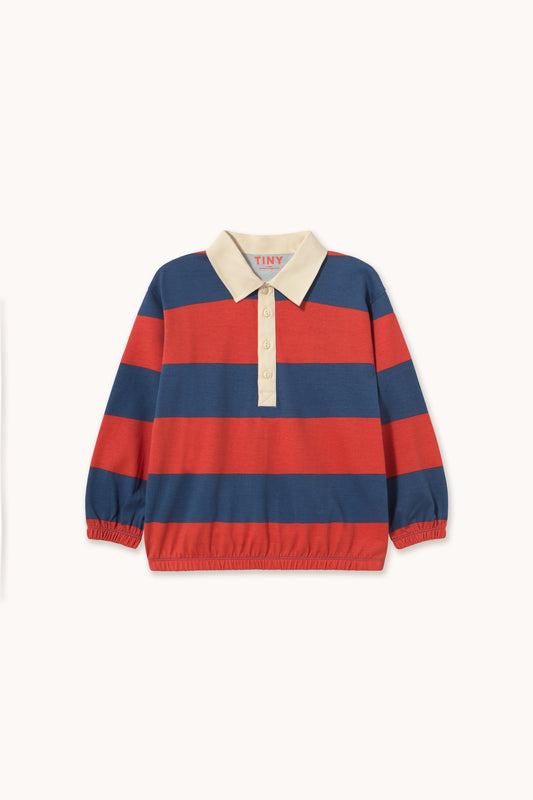 [TINYCOTTONS]Dark Red Stripes Polo Sweatshirt - Dark Red