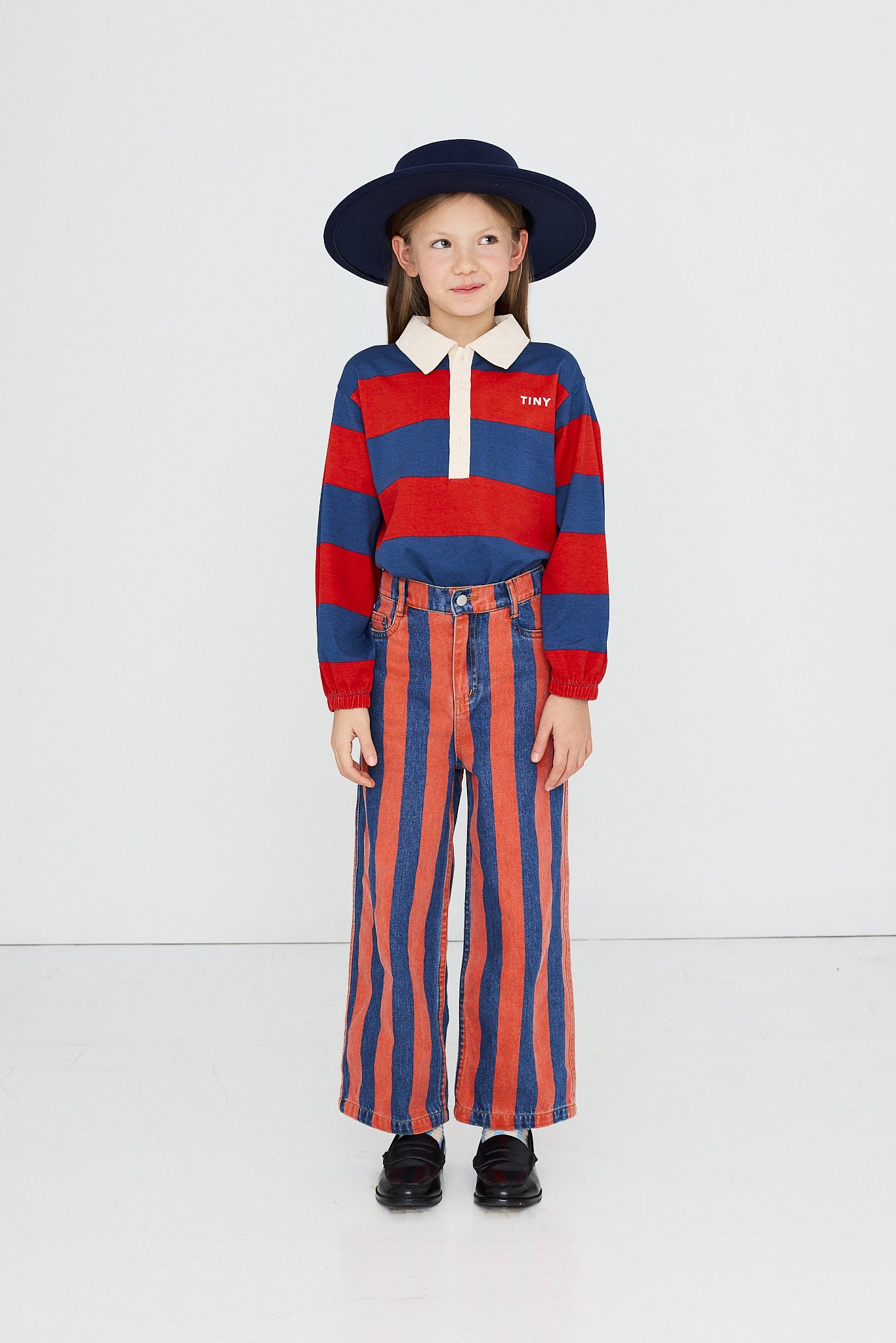 [TINYCOTTONS]Dark Red Stripes Polo Sweatshirt - Dark Red
