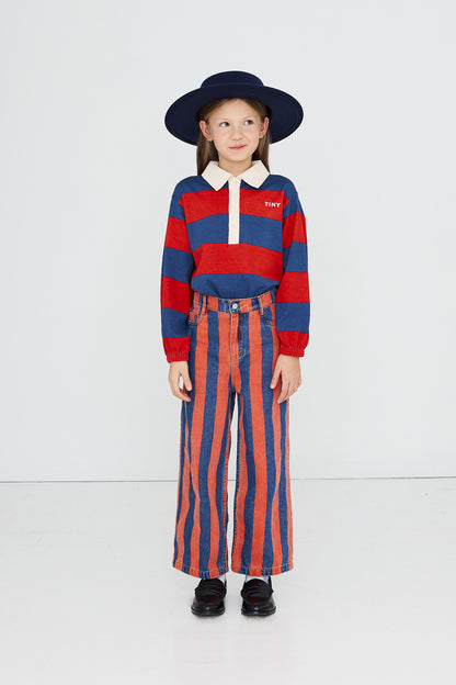 [TINYCOTTONS]Dark Red Stripes Polo Sweatshirt - Dark Red
