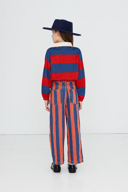 [TINYCOTTONS]Dark Red Stripes Polo Sweatshirt - Dark Red