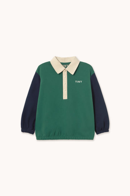 [TINYCOTTONS]Color Block Polo Sleeve Tee - Dark Green