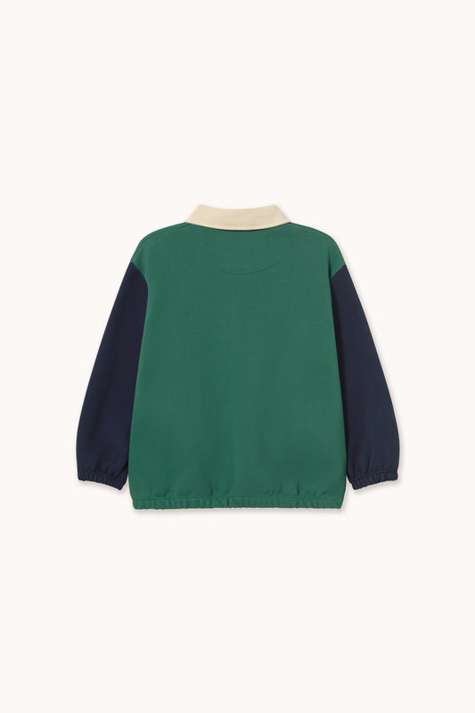 [TINYCOTTONS]Color Block Polo Sleeve Tee - Dark Green