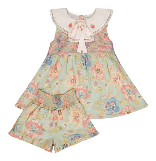[Bachaa] Aquaverde Blouse & Short Set - Watercolor Print