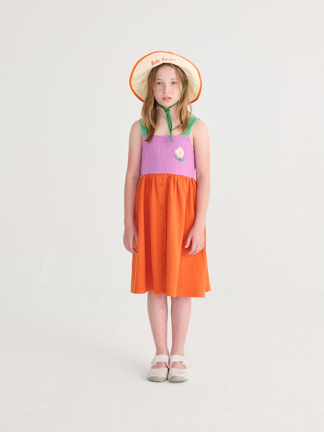 [ Bobo Choses] Pixel Daisy color block woven dress - Multicolor