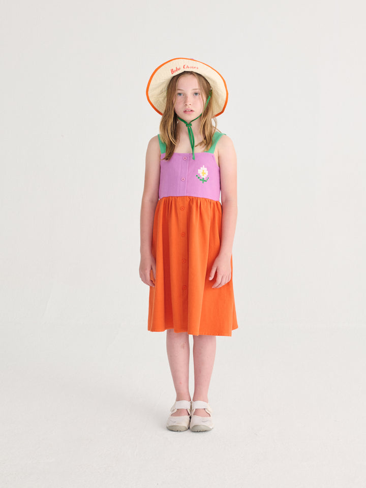 [ Bobo Choses] Pixel Daisy color block woven dress - Multicolor