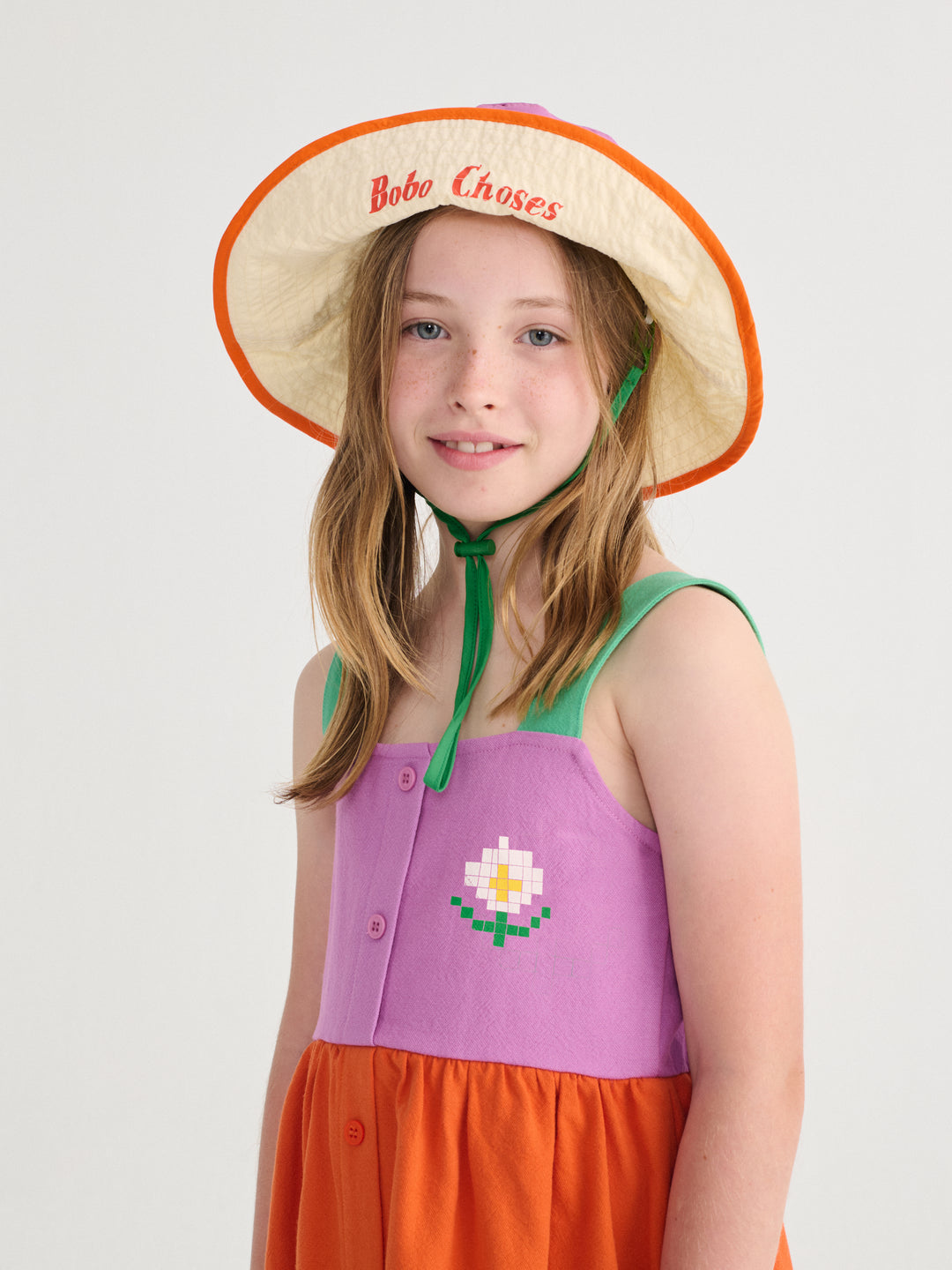 [ Bobo Choses] Pixel Daisy color block woven dress - Multicolor