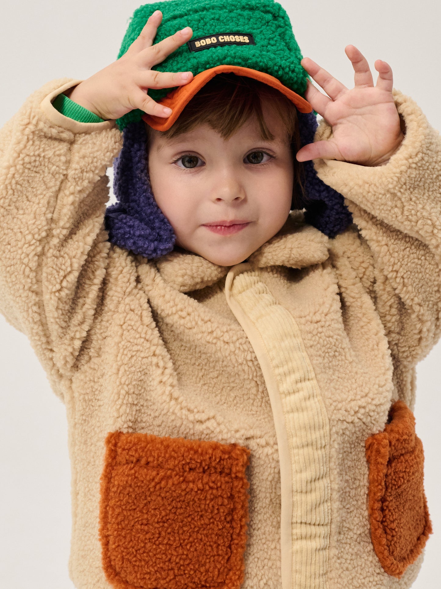 [Bobo Choses]Color block sheepskin chapka-Multicolor