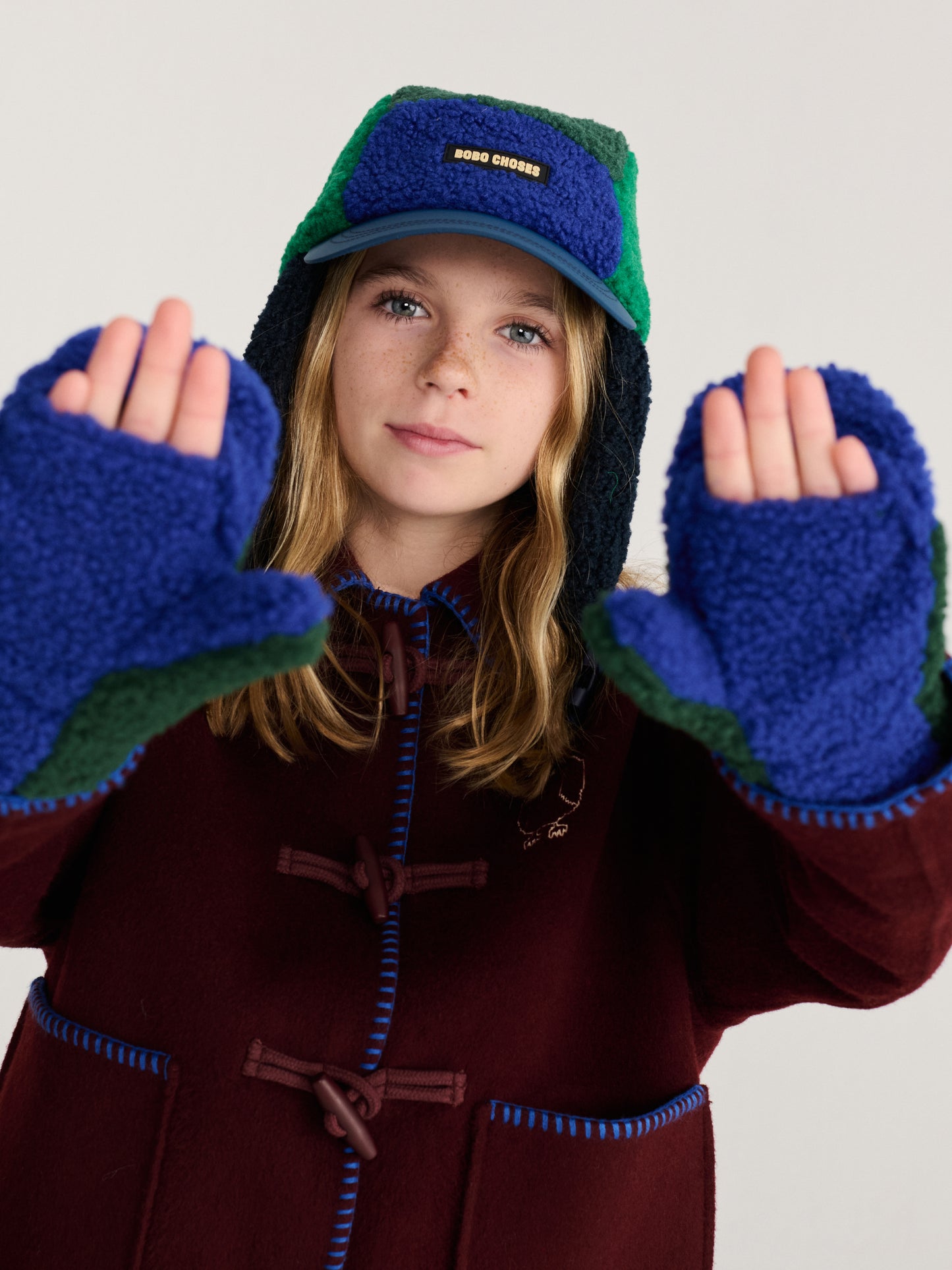 [Bobo Choses]Color block sheepskin chapka-Navy Blue