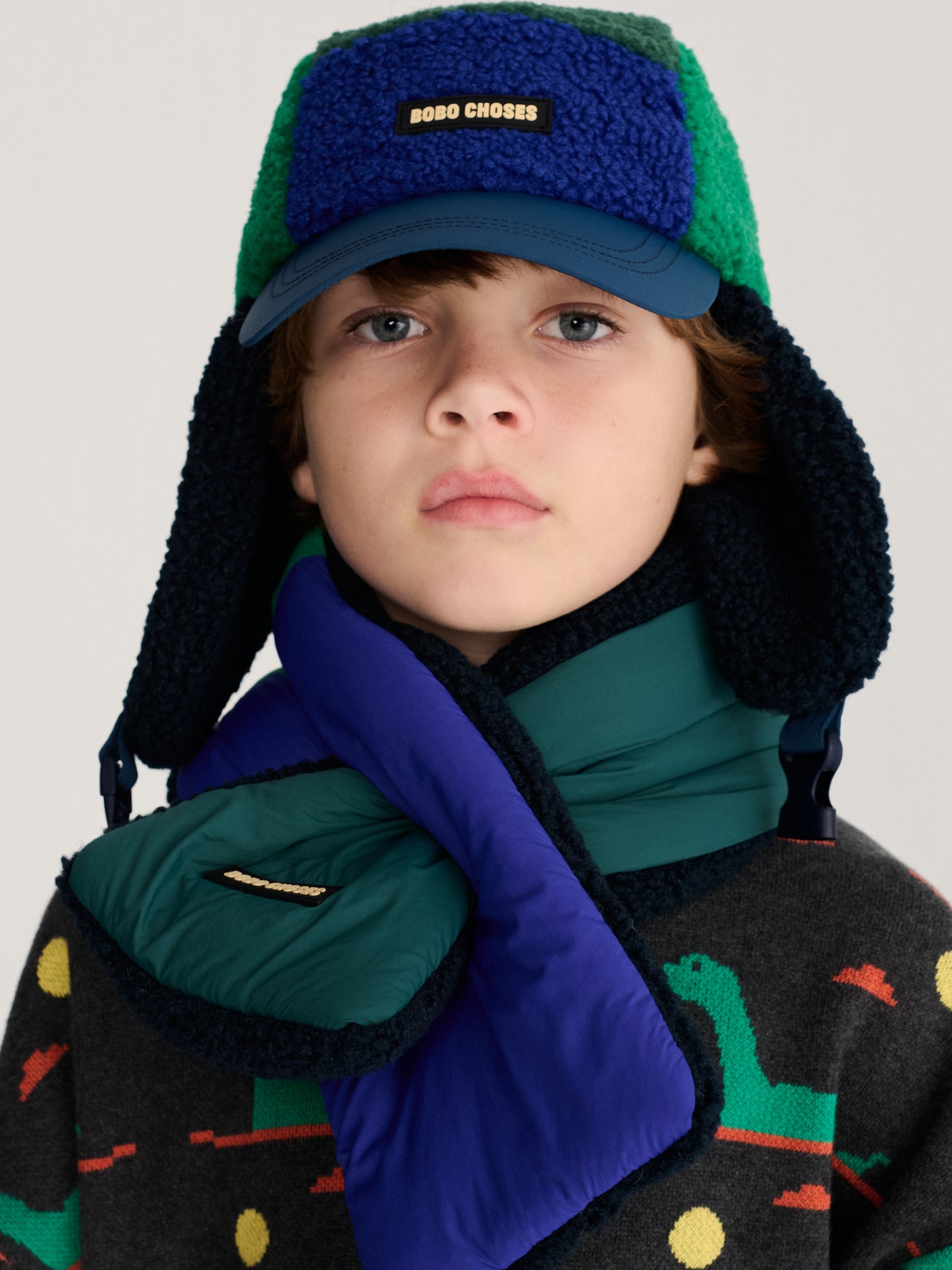 [Bobo Choses]Color block sheepskin chapka-Navy Blue