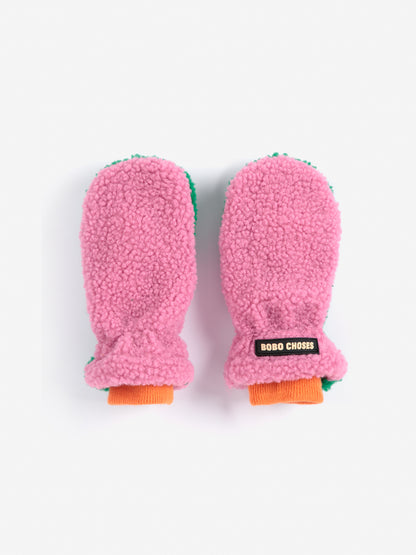 [Bobo Choses]Color Block sheepskin mittens-Fuchsia